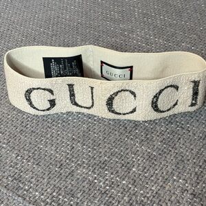 Gucci Cream Logo Knit Headband Made in Italy Wide Stretch Hairband